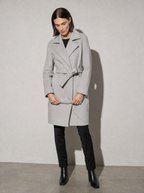 Women's Long Sleeve Woolen Coat in Gray - adjusting view