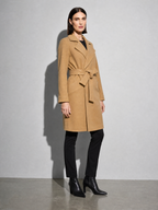 Women's Long Sleeve Woolen Coat in Khaki - main view