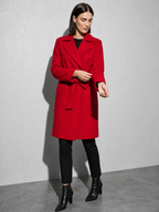Women's Long Sleeve Woolen Coat in Red - adjusting view