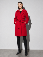 Women's Long Sleeve Woolen Coat in Red - main view