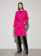 Women's Long Sleeve Woolen Coat in Rose Red - main view
