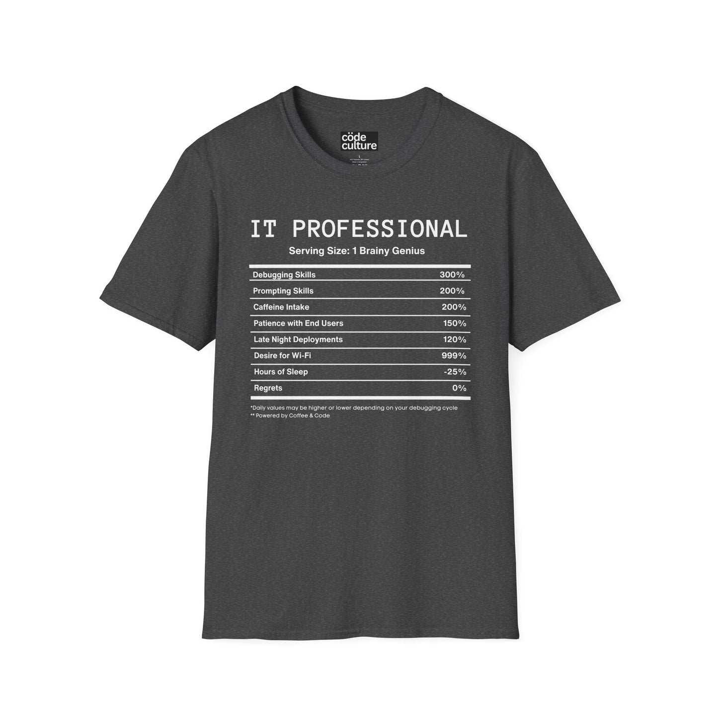 IT Professional nutrition facts shirt