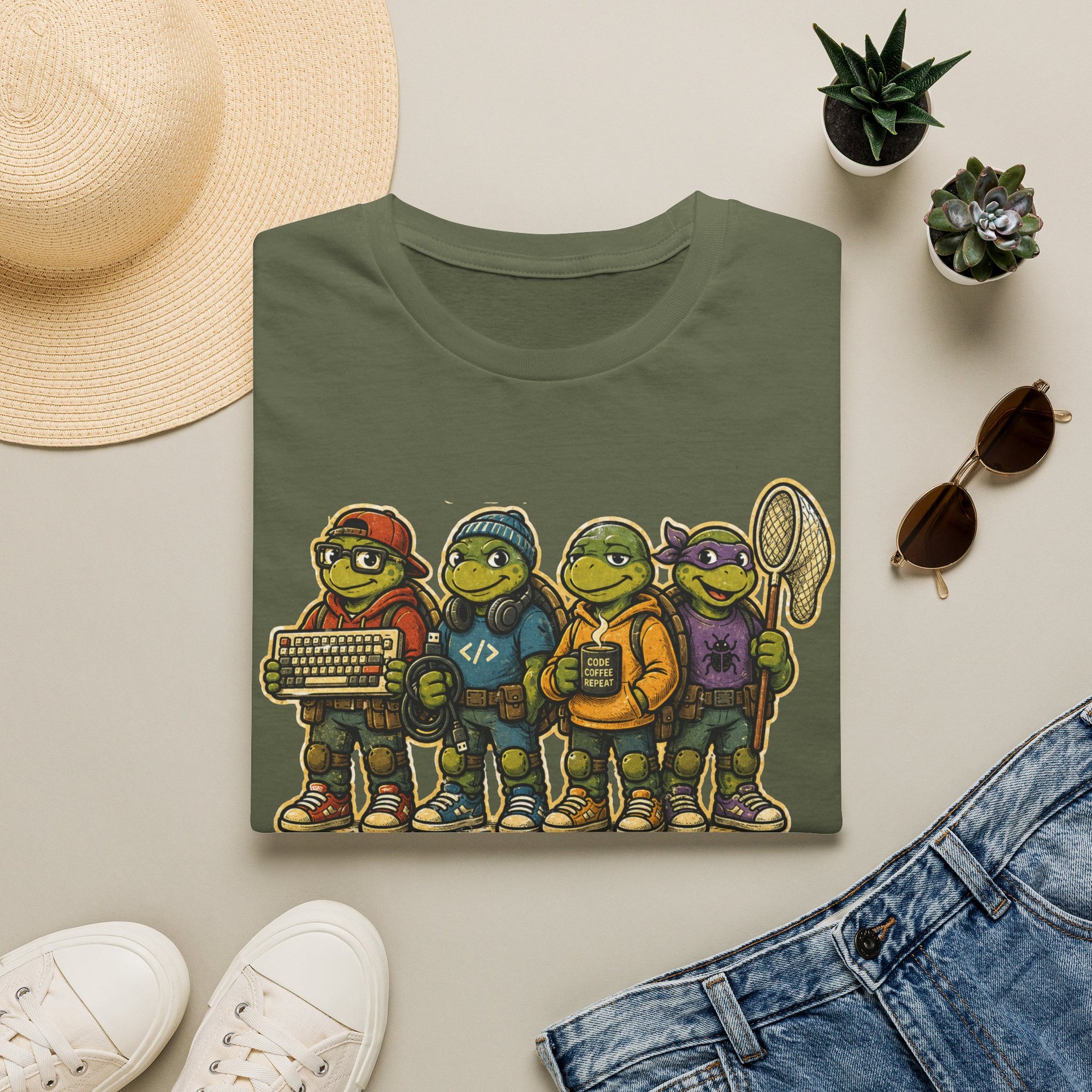 Coding Turtles Retro Illustration Shirt