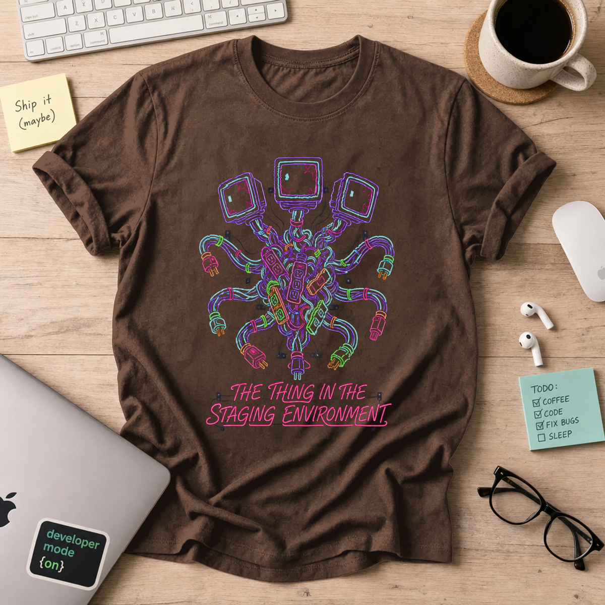 The Thing in the Staging Environment Shirt — Dark Chocolate