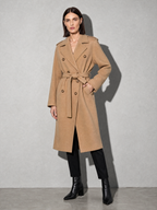 Double-breasted Belted Mid-length Wool Coat in Khaki - main view