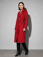Double-breasted Belted Mid-length Wool Coat in Red - main view