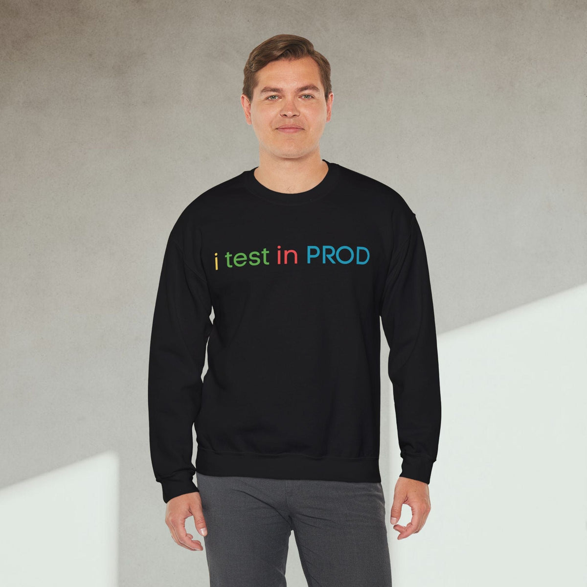 Code Culture i test in PROD sweatshirt funny programmer Sweatshirt in S — Code Culture developer clothing
