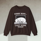 Code Culture sorry boss cant work today cat sweatshirt funny programmer Sweatshirt in S — Code Culture developer clothing