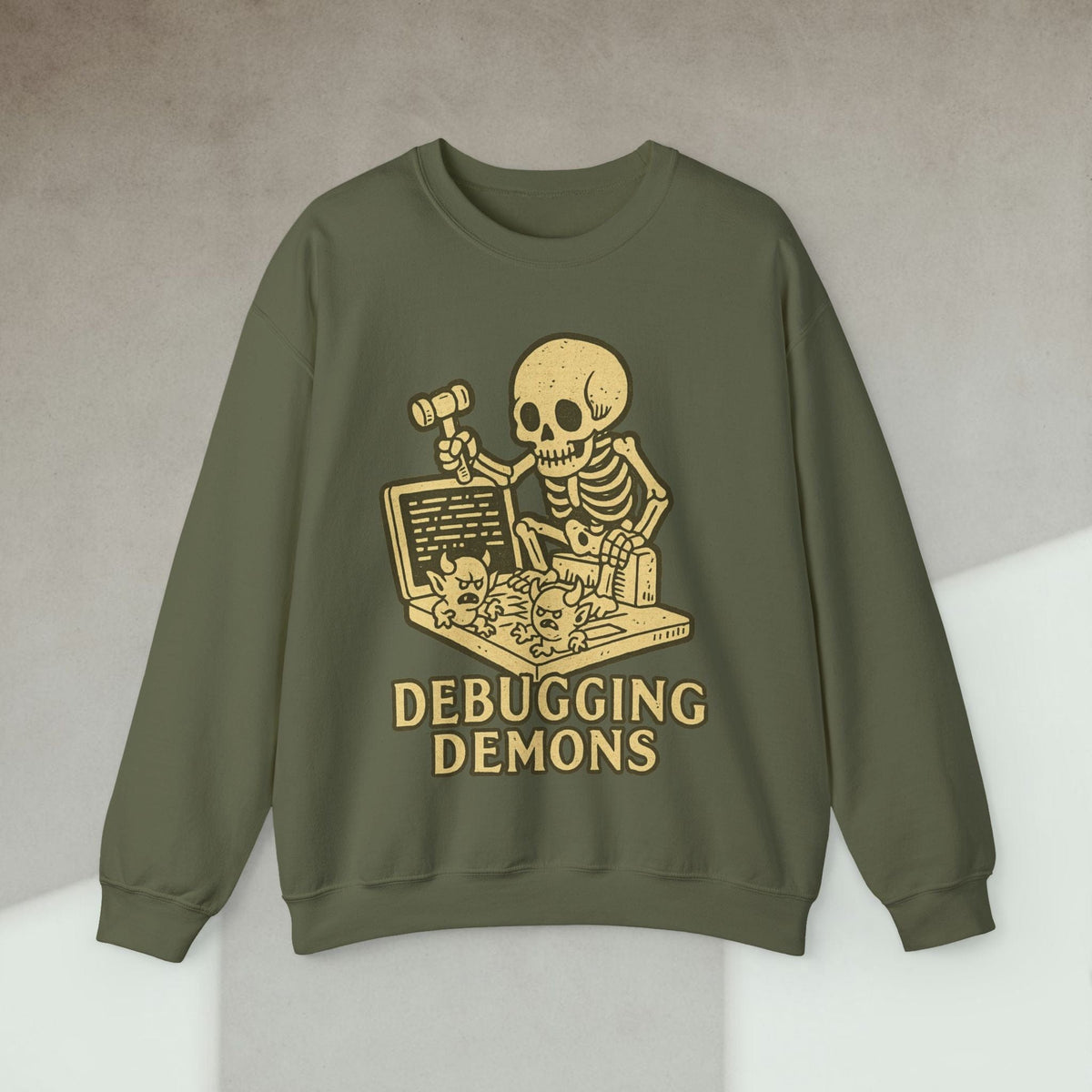 Code Culture debugging demons sweatshirt funny programmer Sweatshirt in S — Code Culture developer clothing