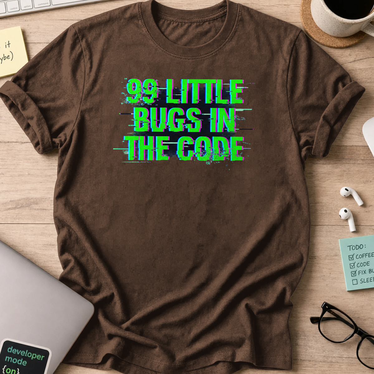 99 little bugs in code shirt - Dark Chocolate