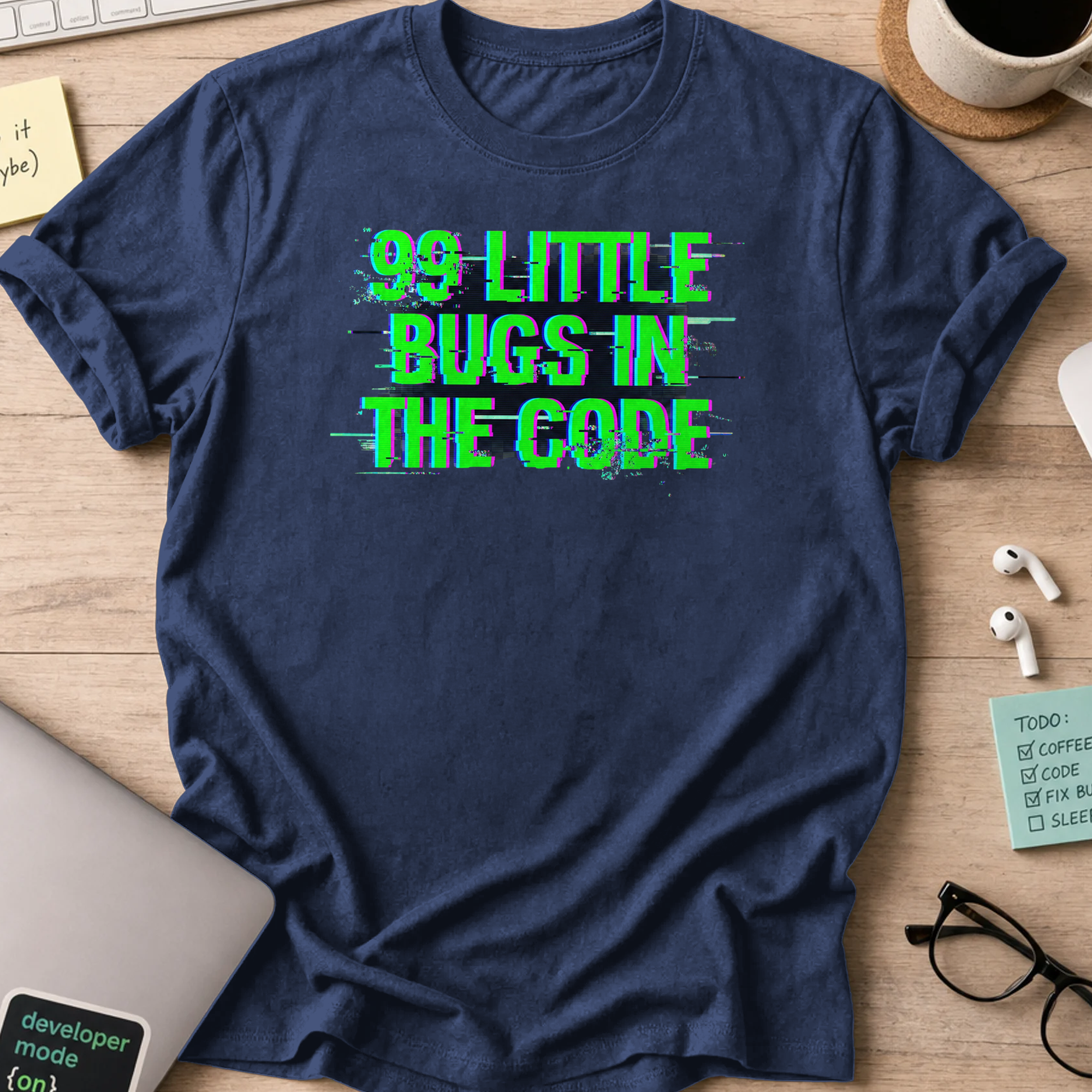 99 little bugs in code shirt - Navy