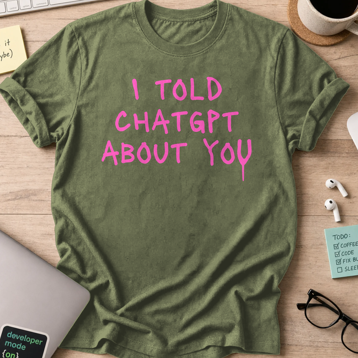 I Told ChatGPT About You Shirt - Military Green