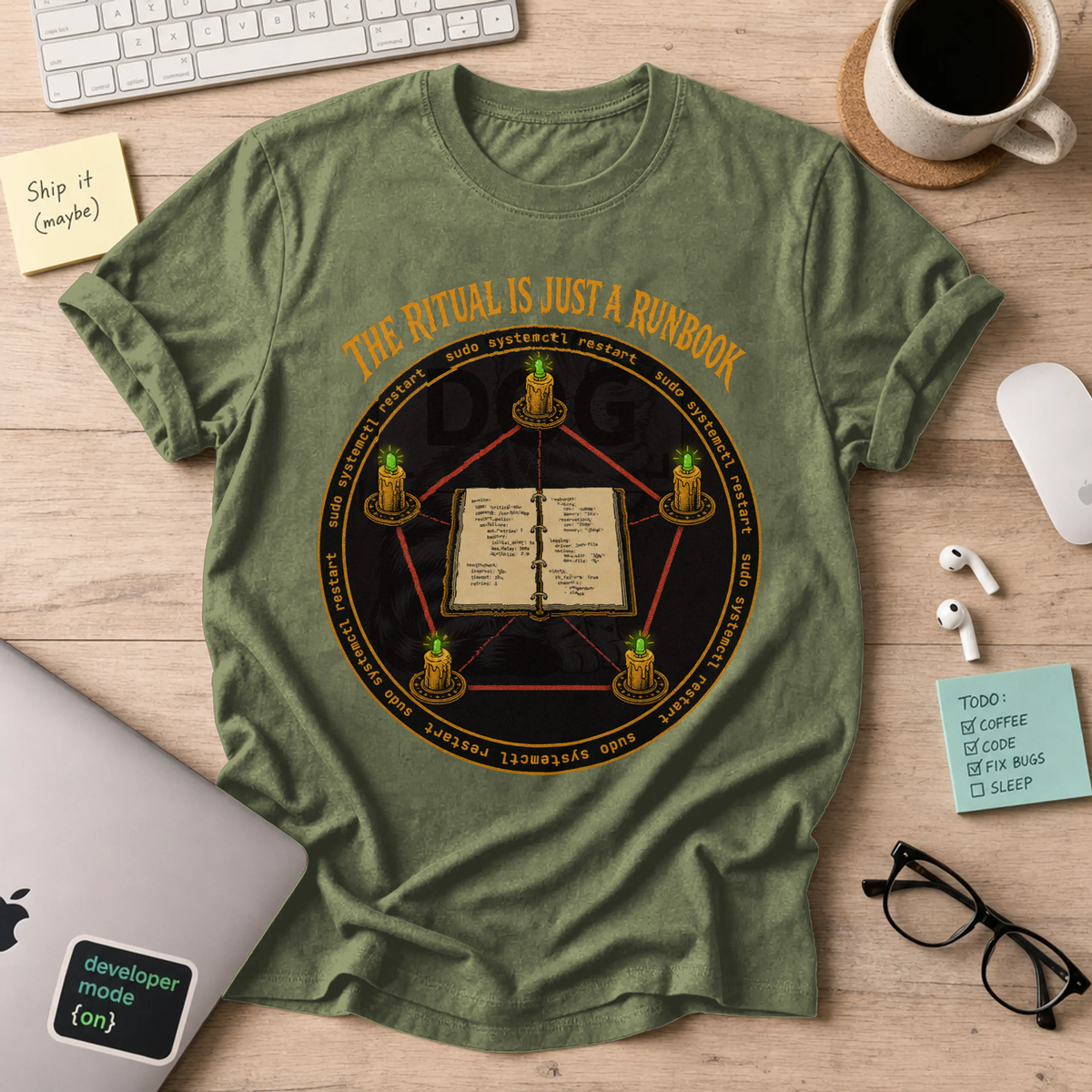 The Ritual Is Just a Runbook Shirt — Military Green