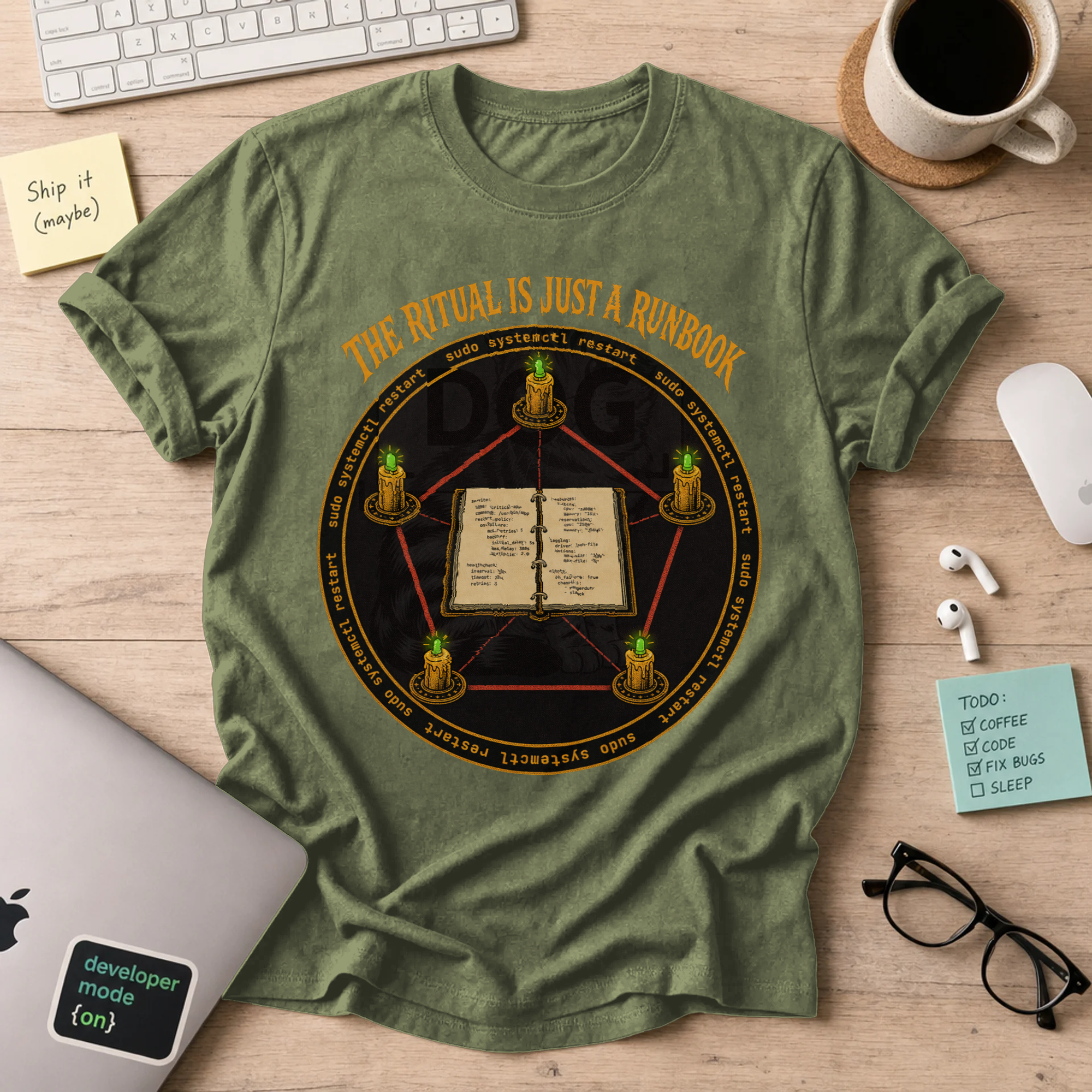 The Ritual Is Just a Runbook Shirt — Military Green