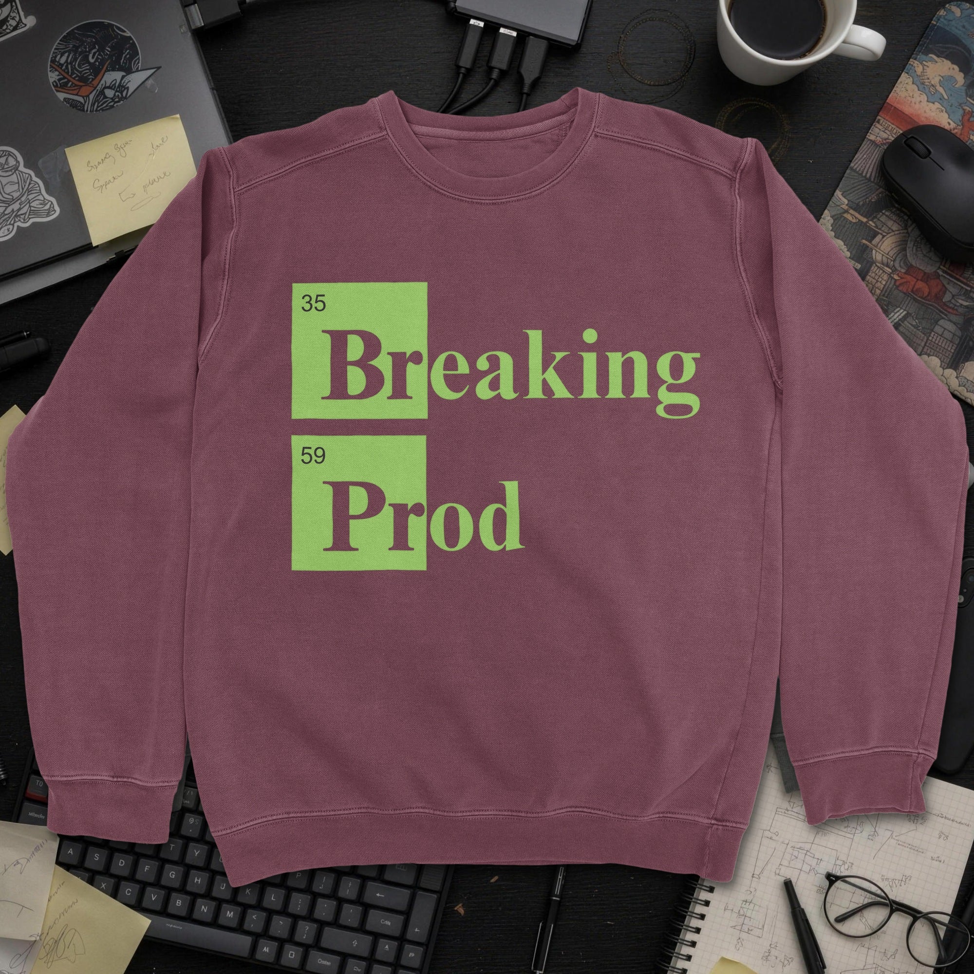 Breaking Prod Sweatshirt - Maroon mockup