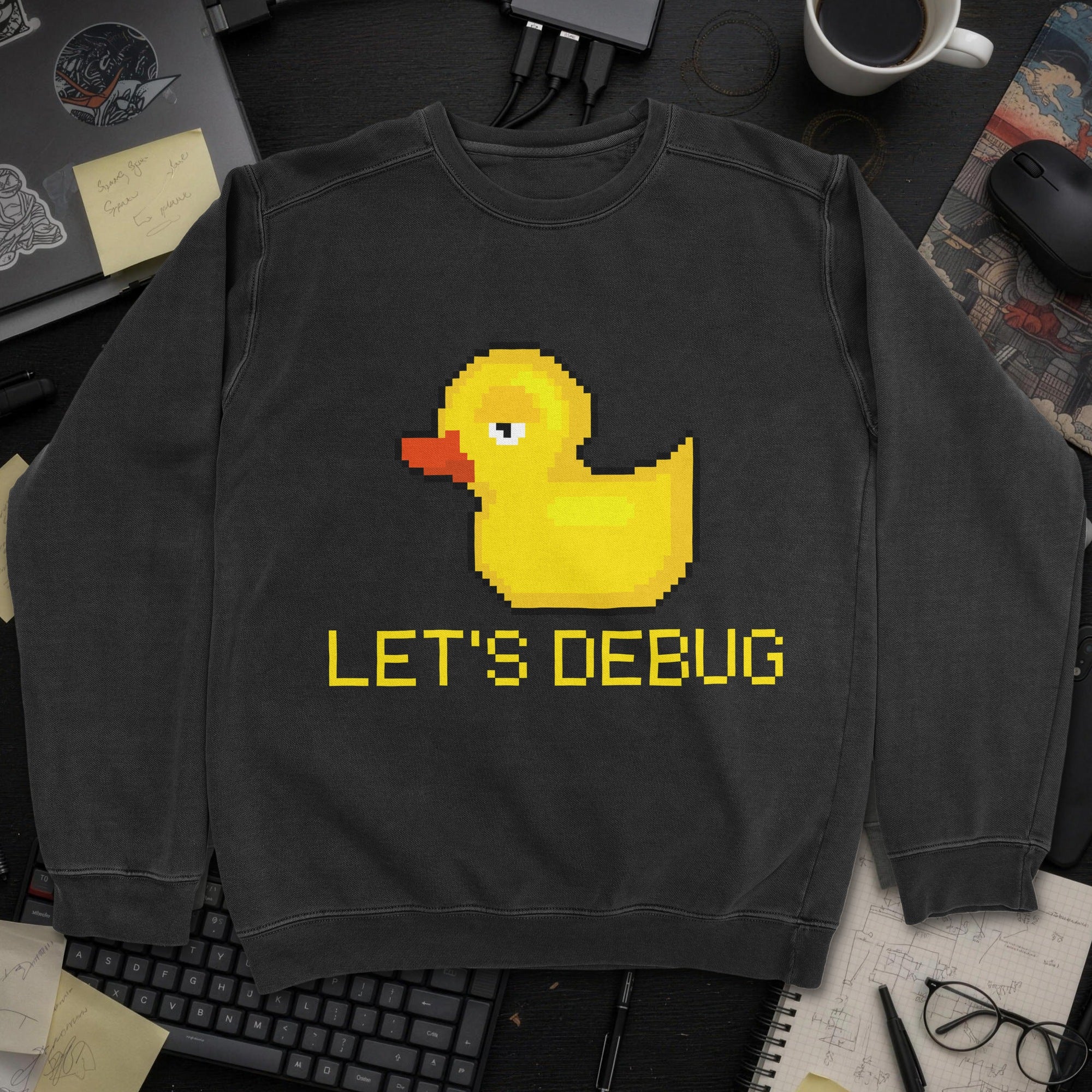Lets Debug Duck Sweatshirt - Black mockup