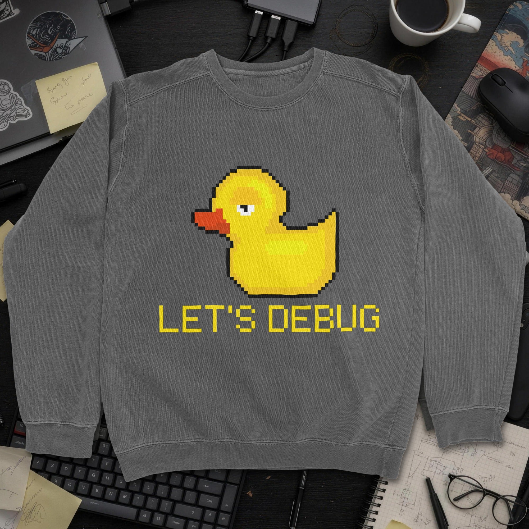 Lets Debug Duck Sweatshirt - Dark Heather mockup
