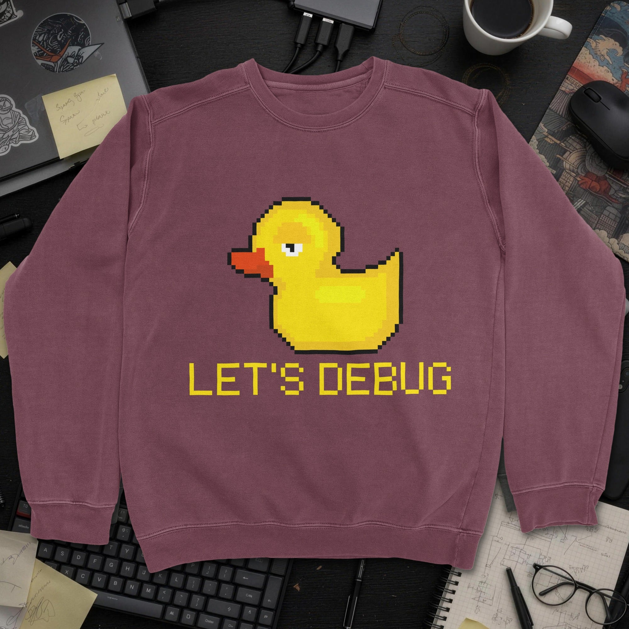 Lets Debug Duck Sweatshirt - Maroon mockup