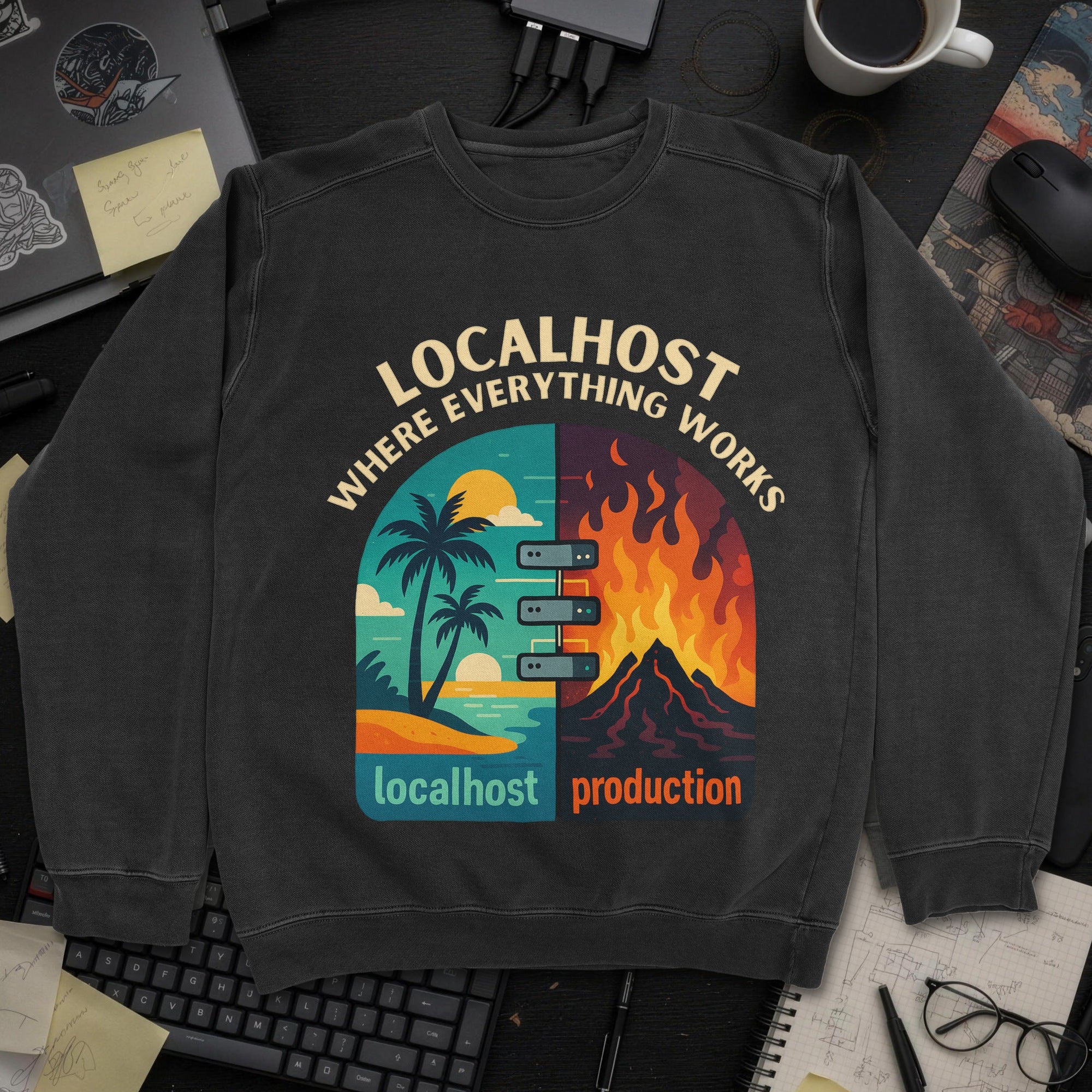 Localhost vs Production Sweatshirt - Black mockup