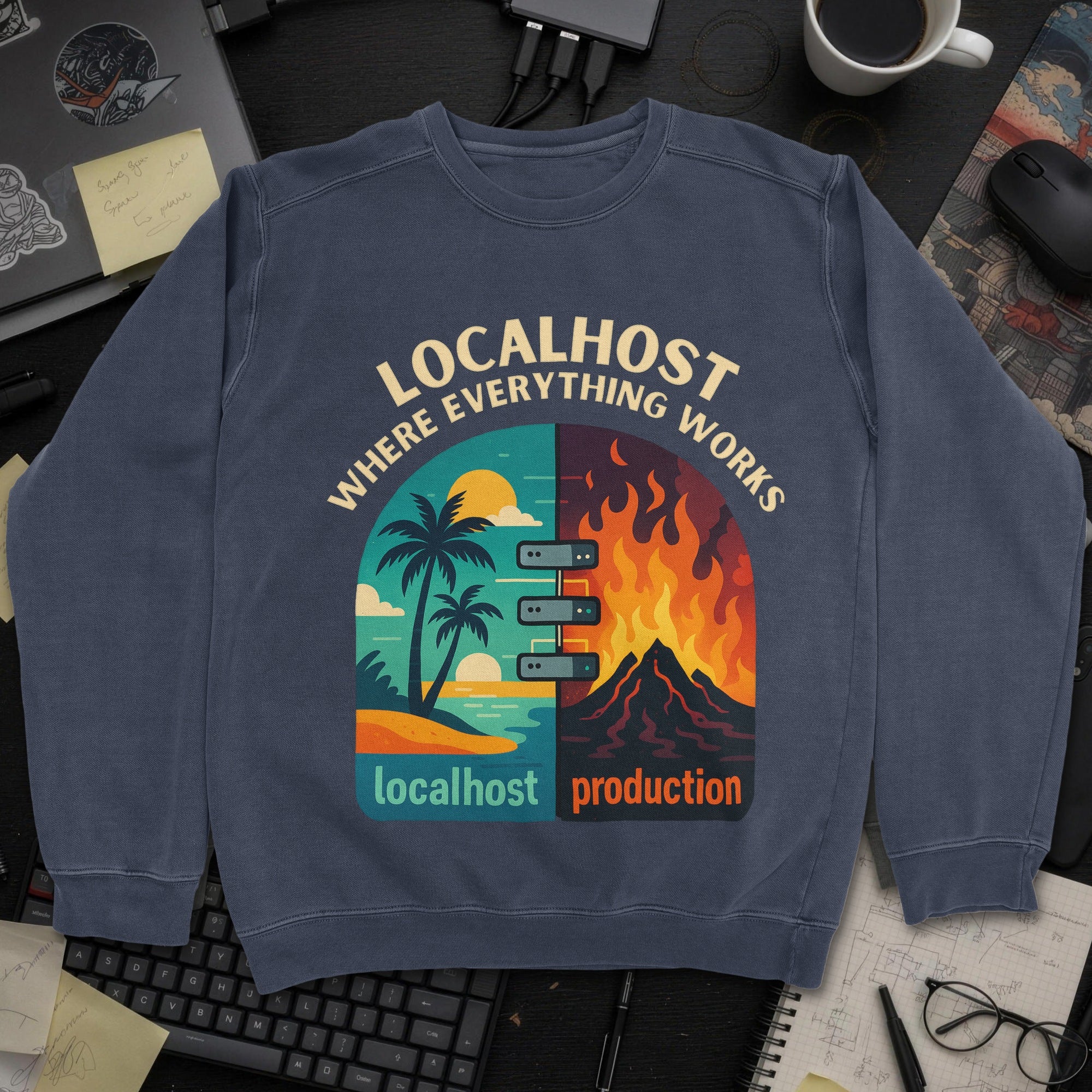 Localhost vs Production Sweatshirt - Navy mockup
