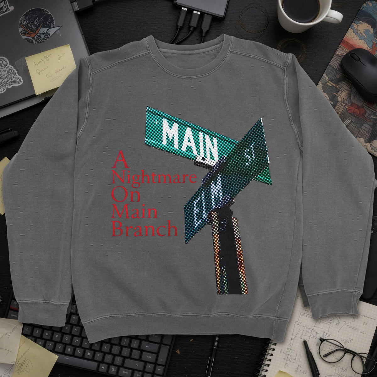 A Nightmare On Main Branch Sweatshirt - Dark Heather mockup