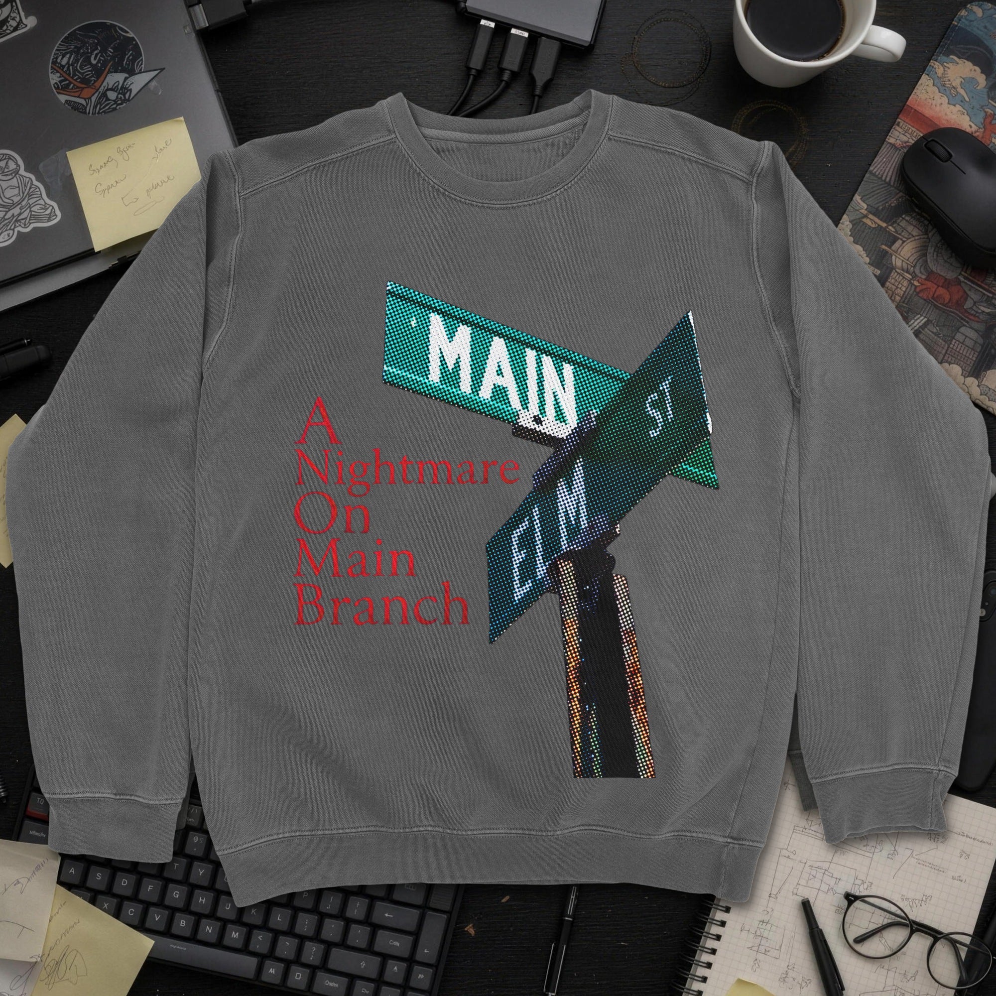 A Nightmare On Main Branch Sweatshirt - Dark Heather mockup
