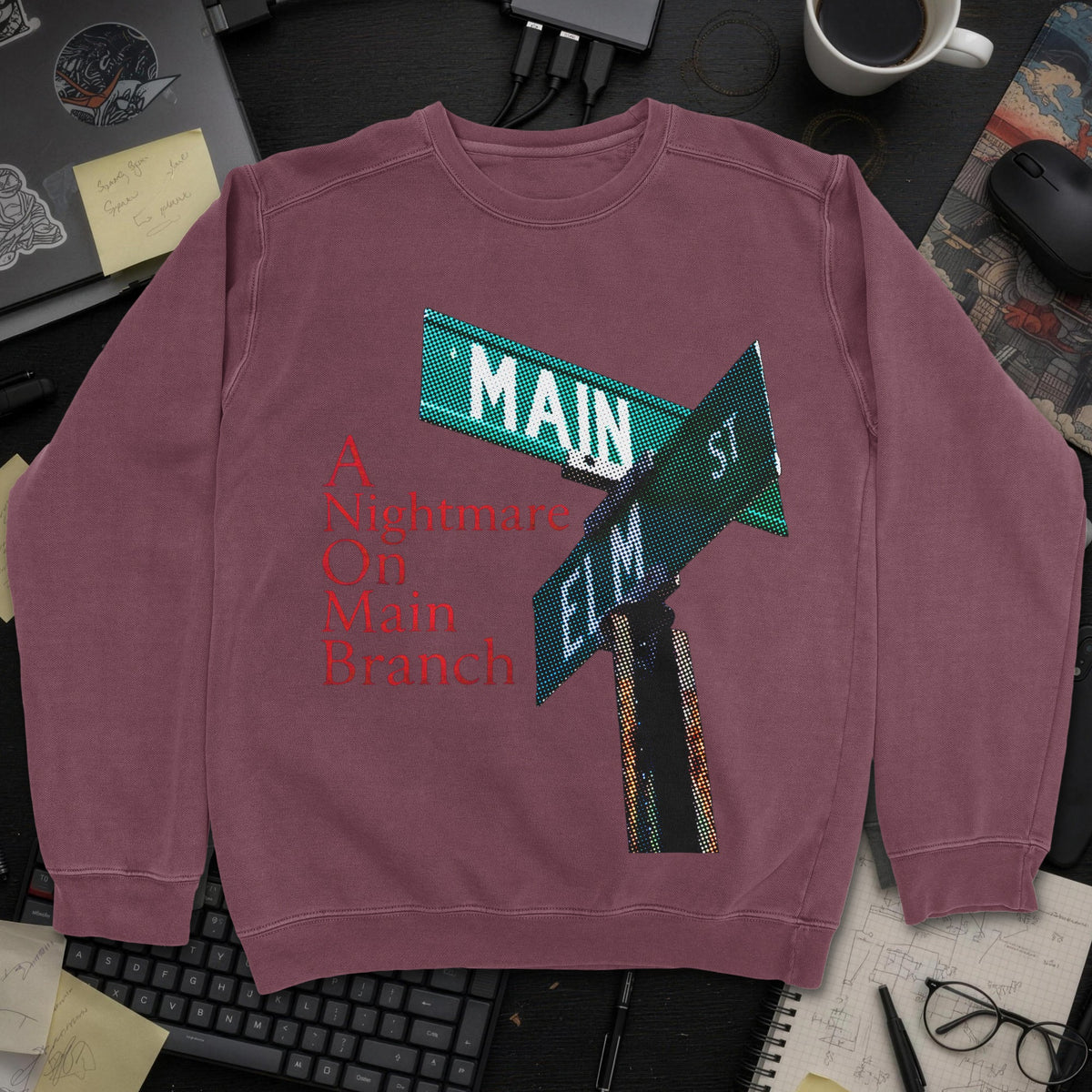 A Nightmare On Main Branch Sweatshirt - Maroon mockup