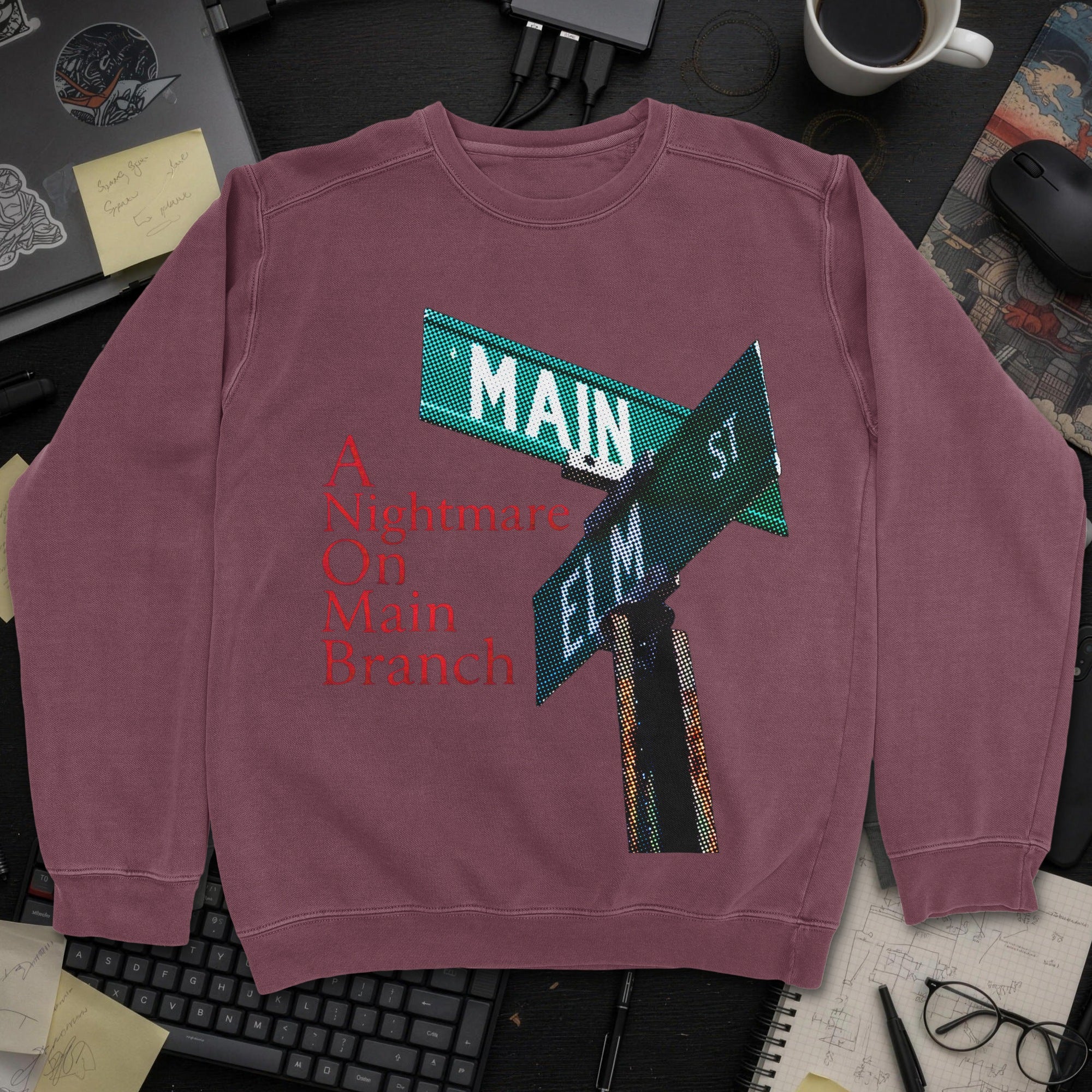 A Nightmare On Main Branch Sweatshirt - Maroon mockup