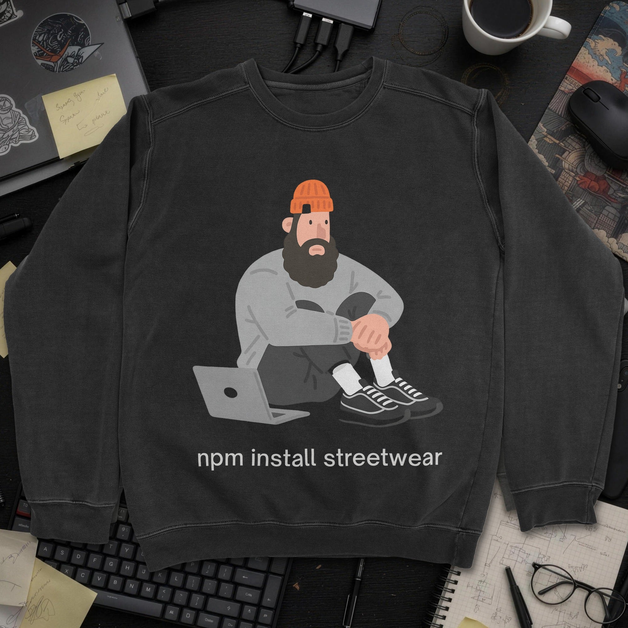 Npm Install Streetwear Sweatshirt - Black mockup