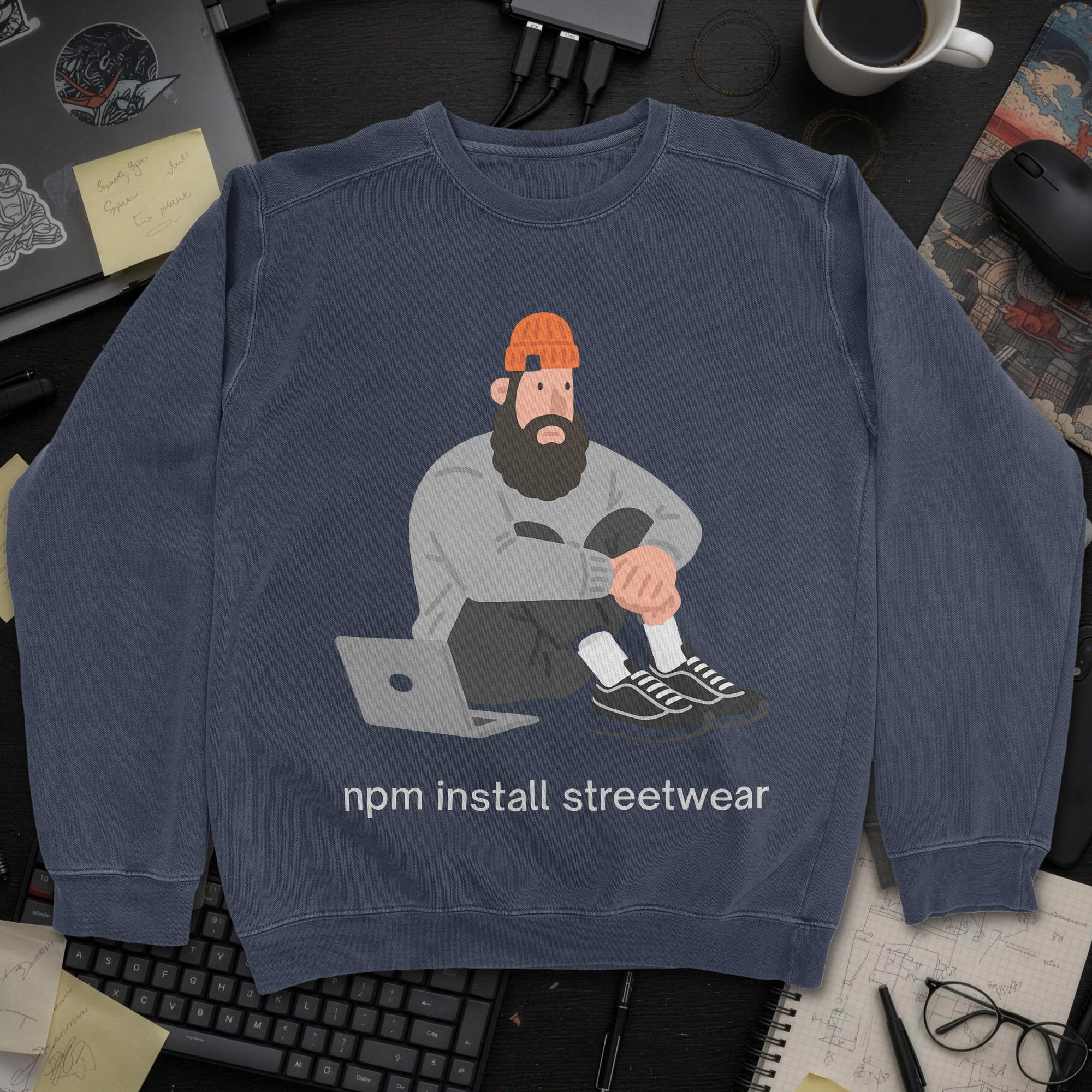 Npm Install Streetwear Sweatshirt - Navy mockup