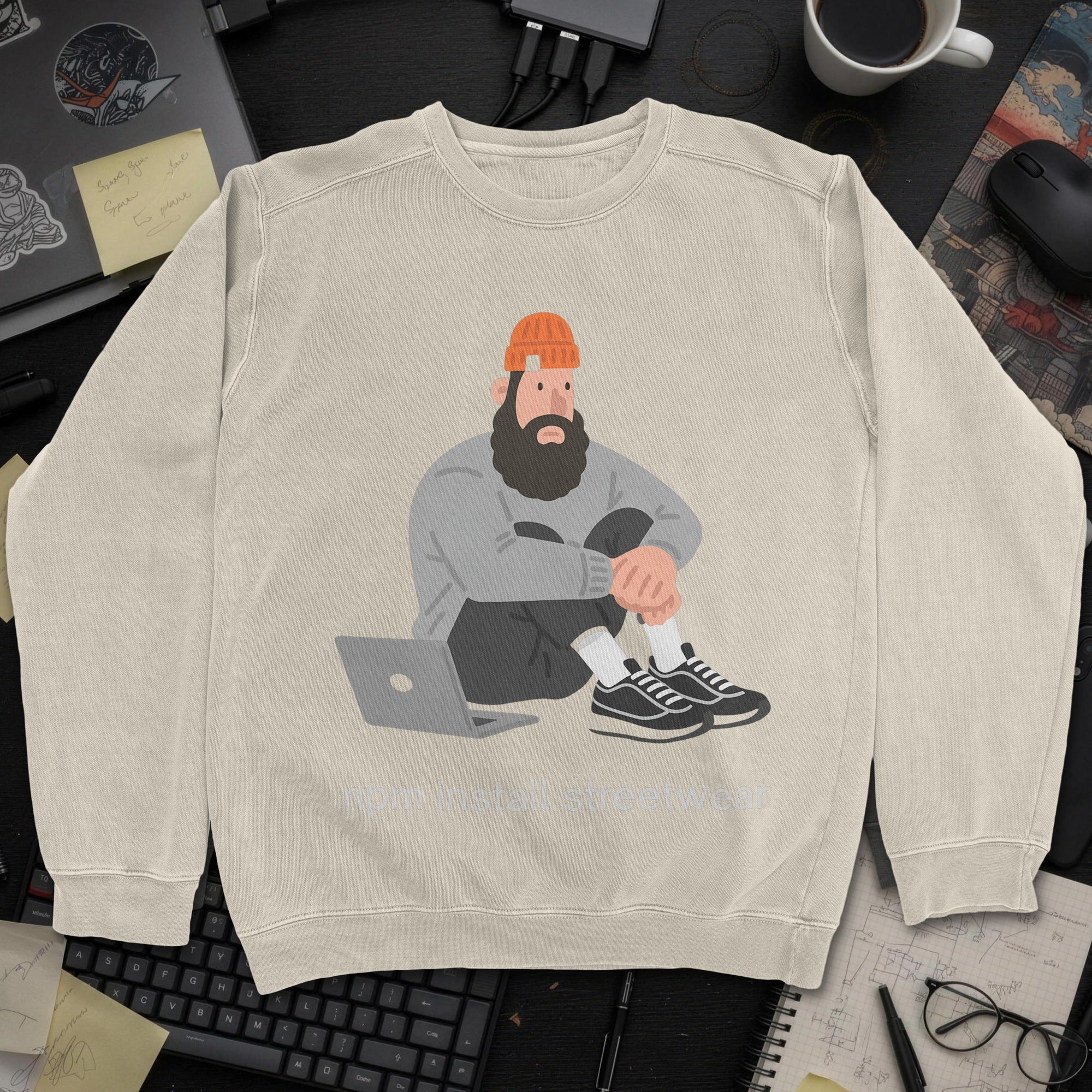 Npm Install Streetwear Sweatshirt - Sand mockup