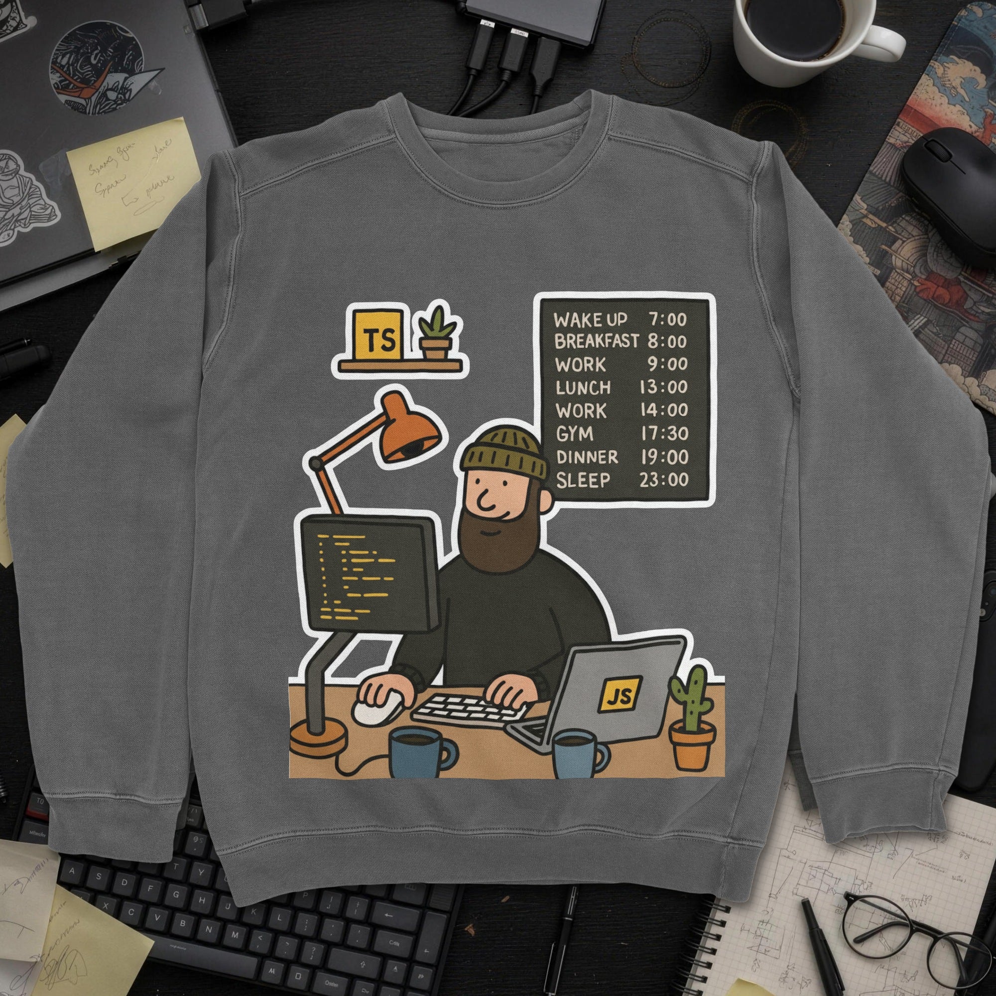 Developer Daily Schedule Sweatshirt - Dark Heather mockup