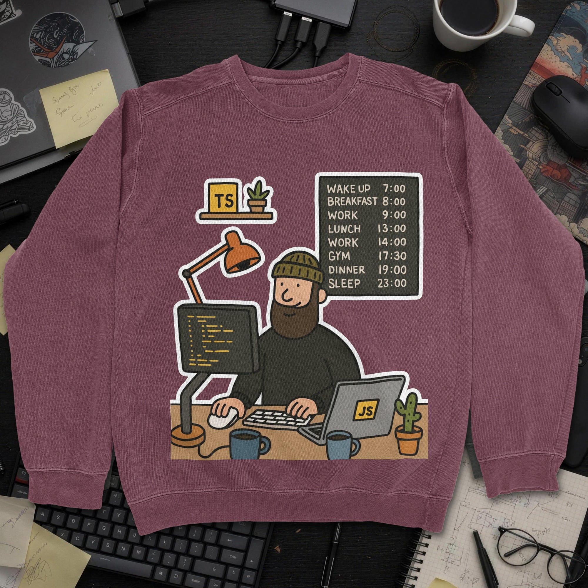 Developer Daily Schedule Sweatshirt - Maroon mockup