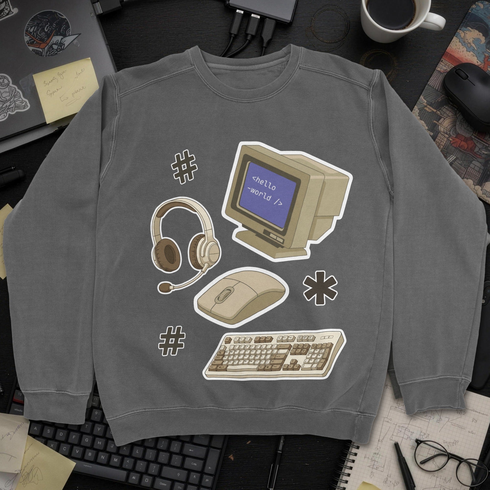 Developer Essential Sticker Sweatshirt - Dark Heather mockup