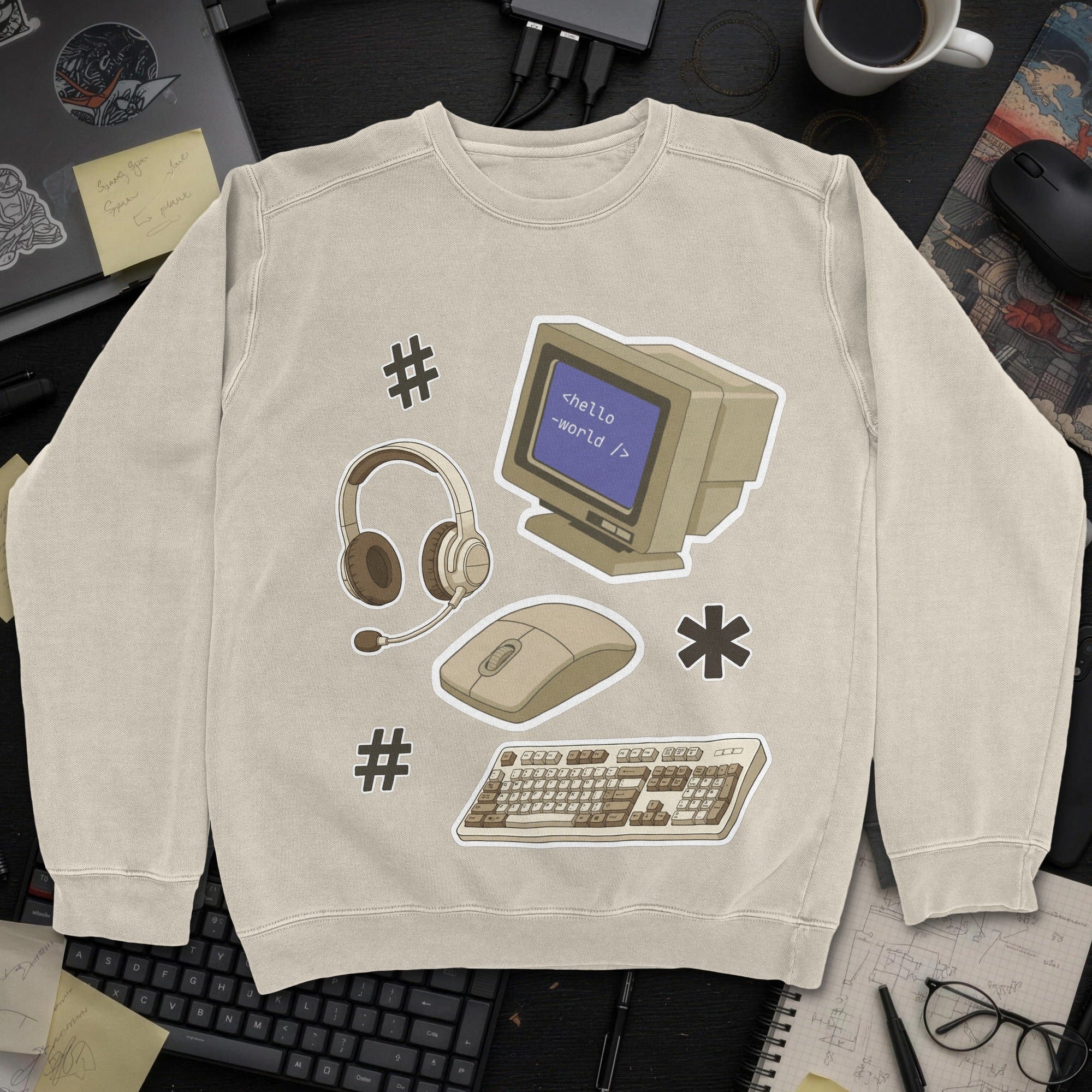 Developer Essential Sticker Sweatshirt - Sand mockup