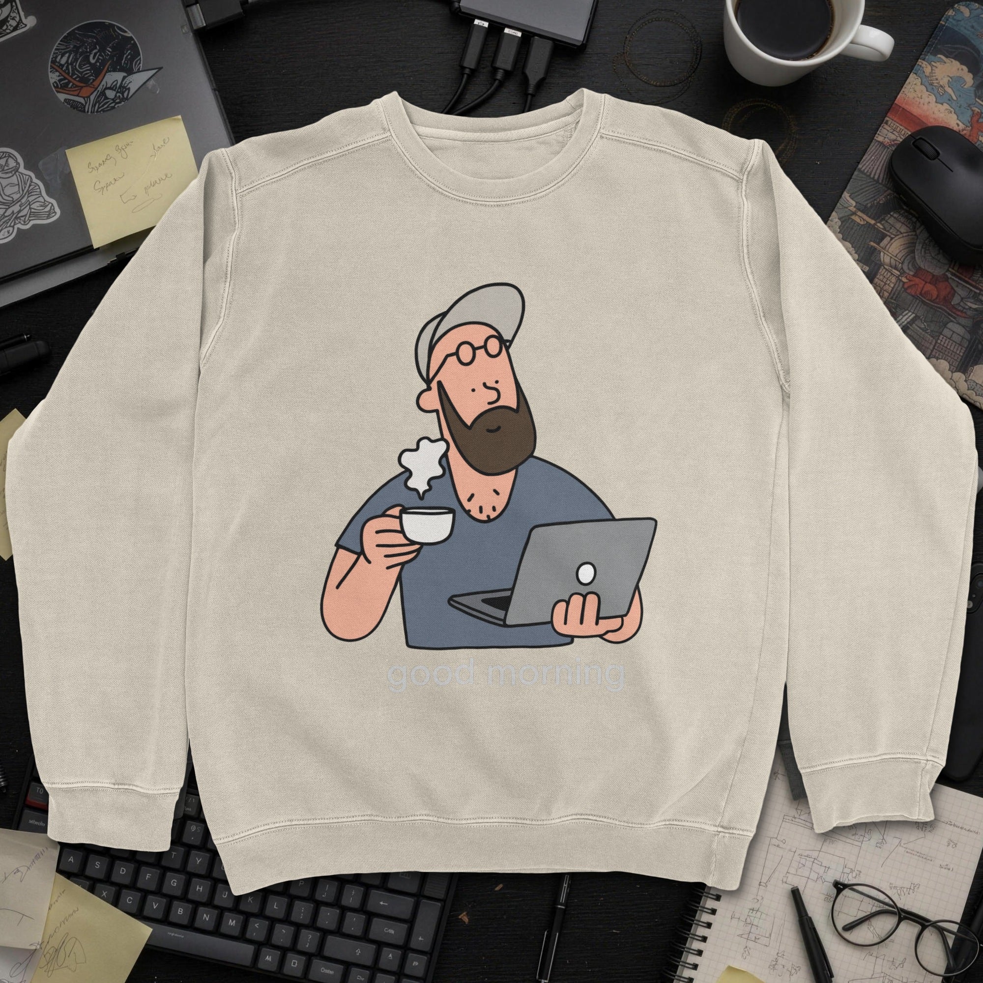 Developers Morning Sweatshirt - Sand mockup