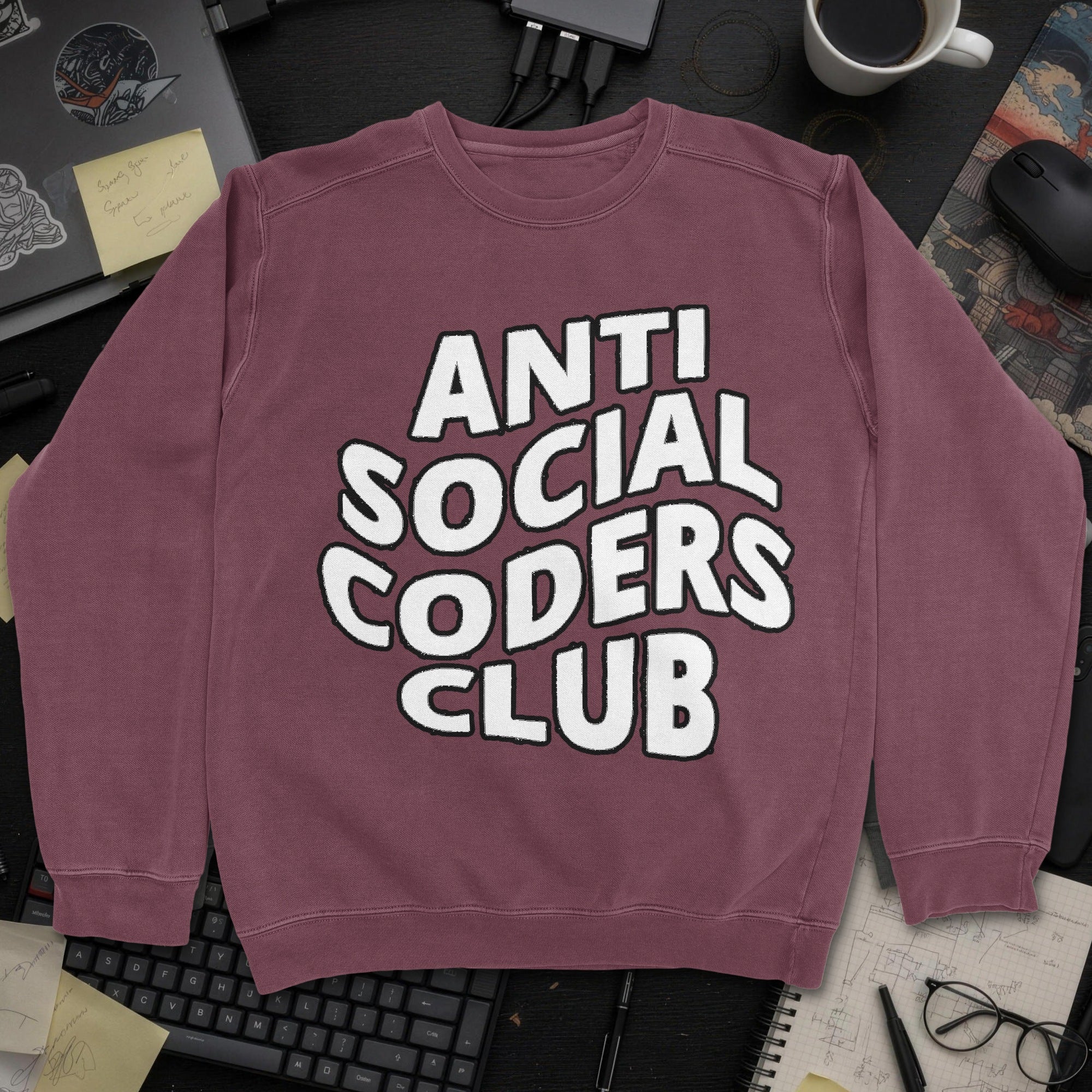 Anti Social Coders Club Sweatshirt - Maroon mockup