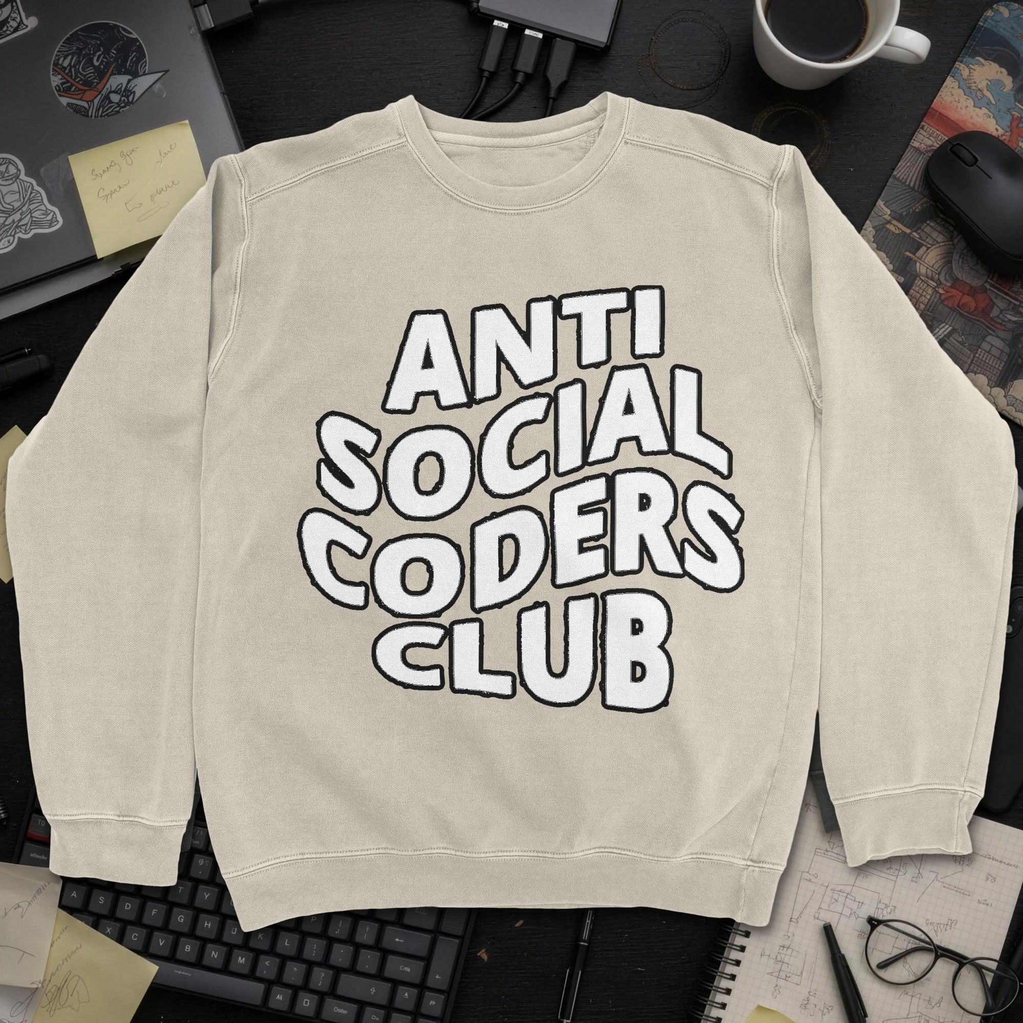 Anti Social Coders Club Sweatshirt - Sand mockup