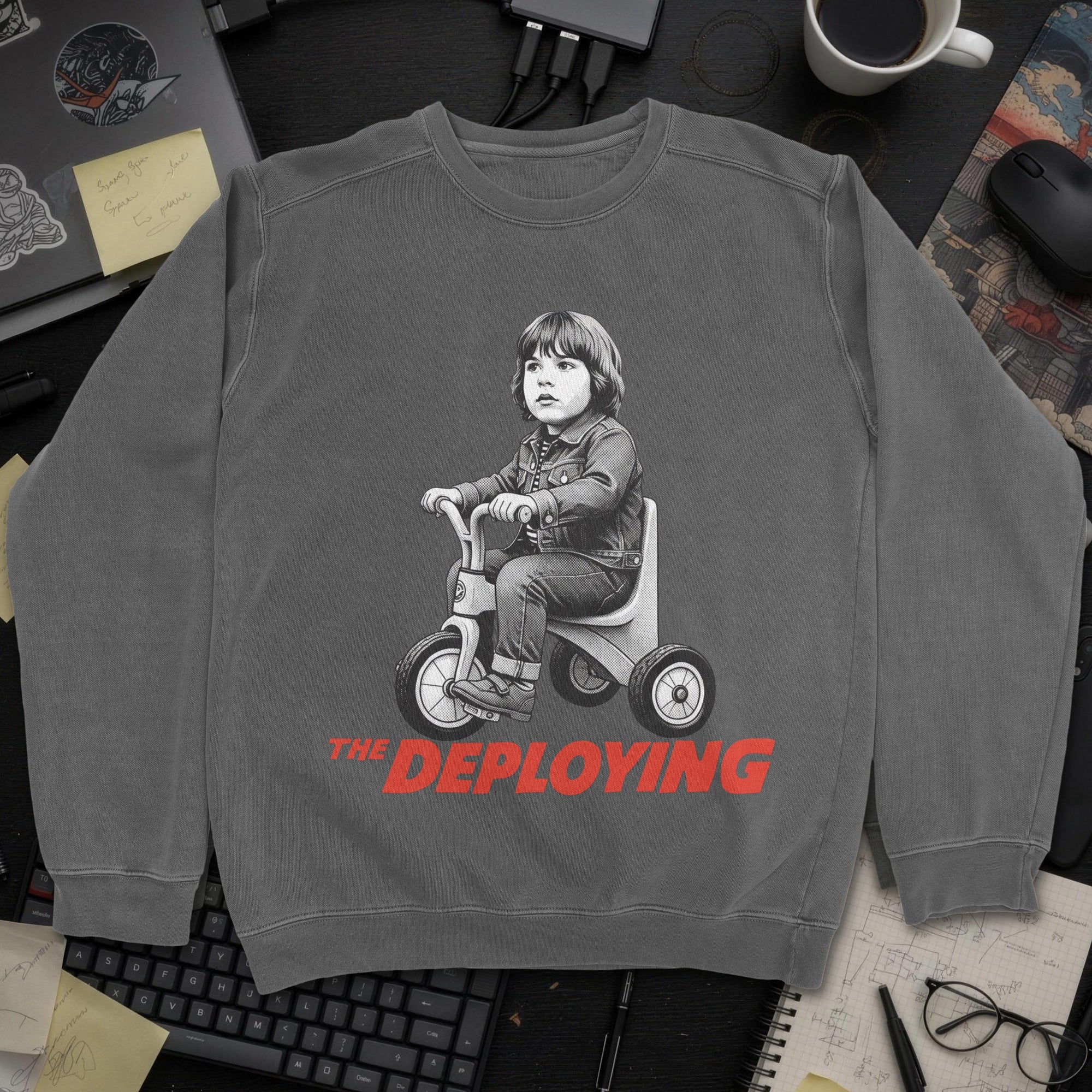 The Deploying Movie Sweatshirt - Dark Heather mockup