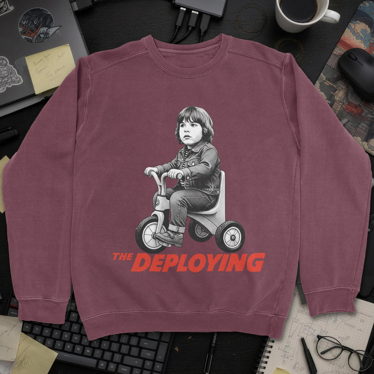 The Deploying Movie Sweatshirt - Maroon mockup