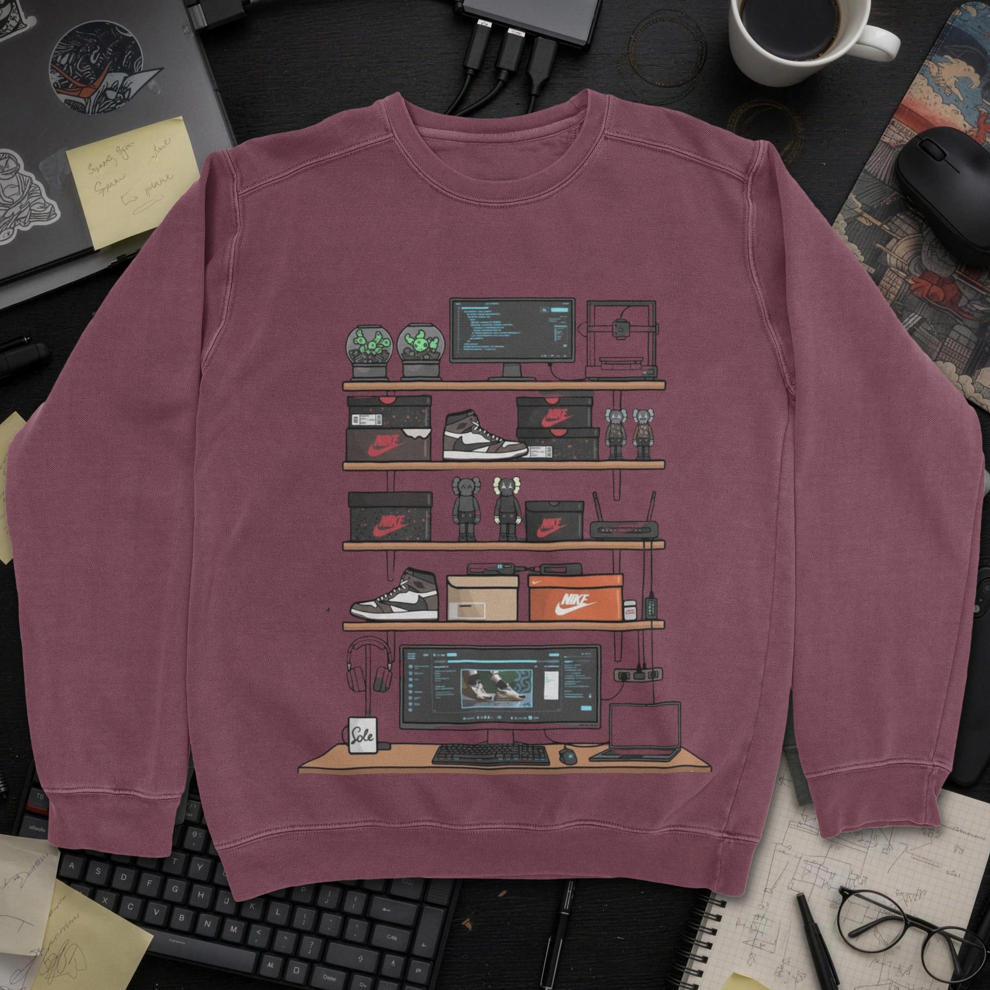 Cool Dev Desk Setup Sweatshirt - Maroon mockup