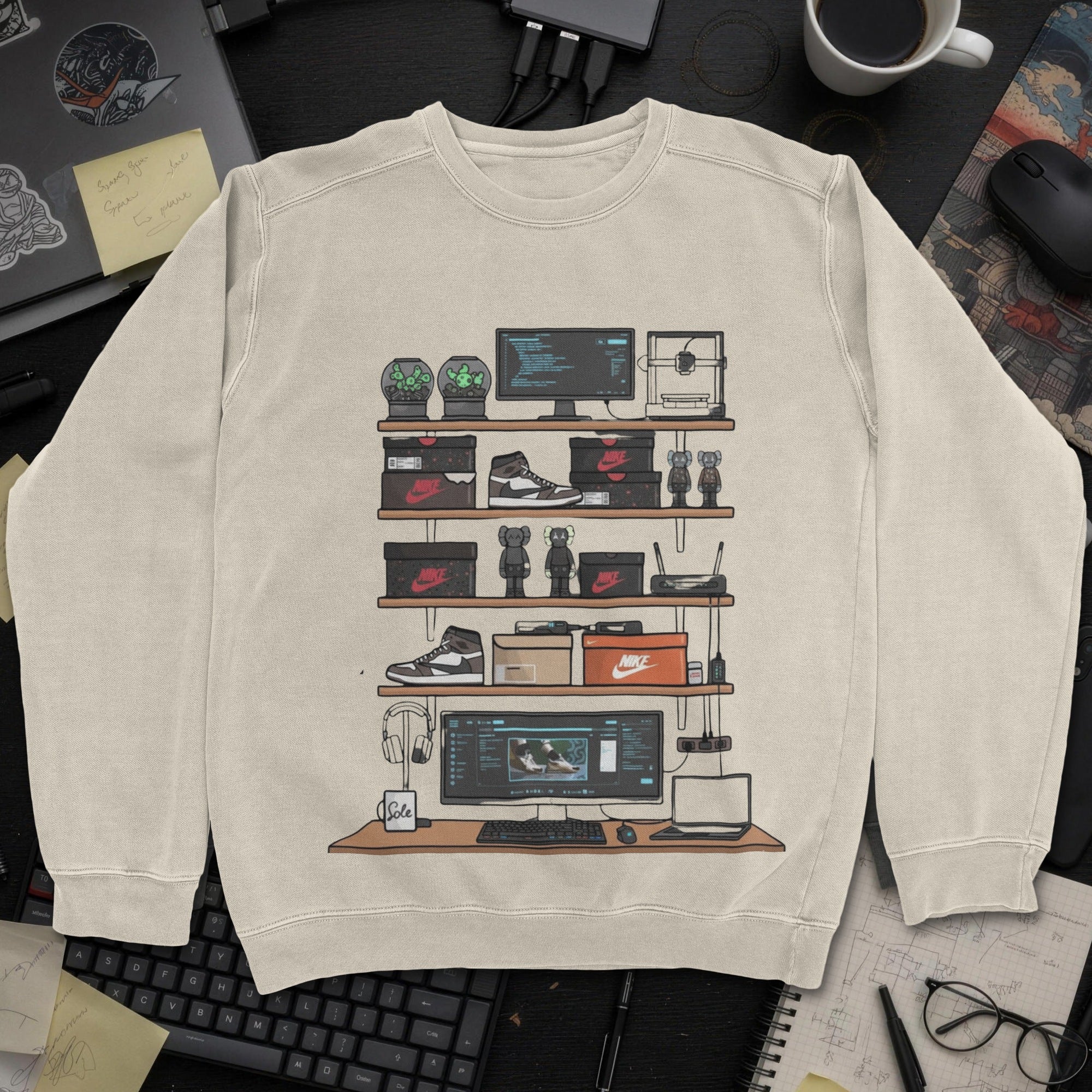Cool Dev Desk Setup Sweatshirt - Sand mockup