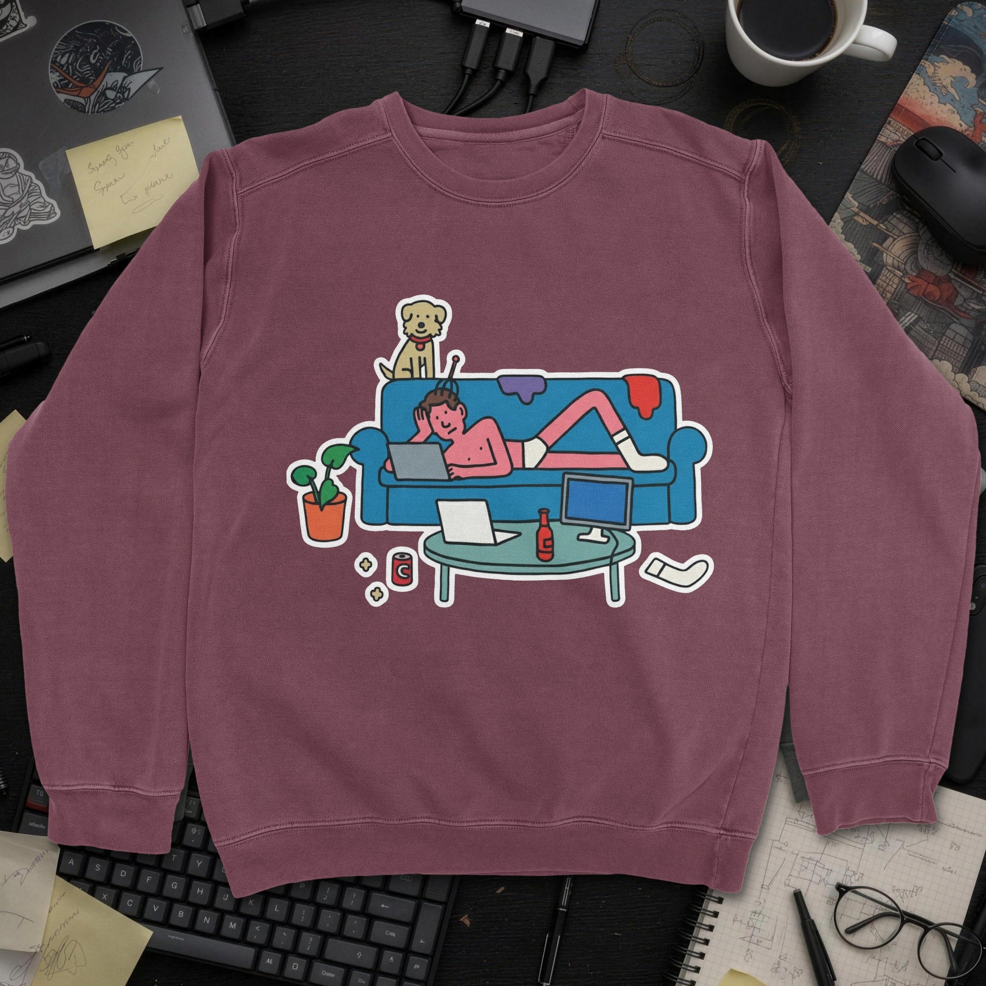 Developer Living Room Sweatshirt - Maroon mockup