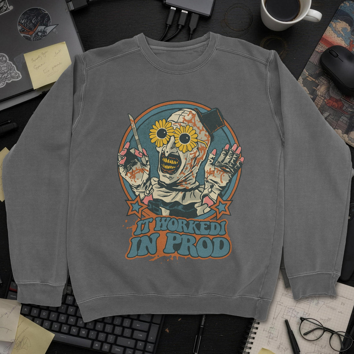 It Worked In Prod Sweatshirt - Dark Heather mockup