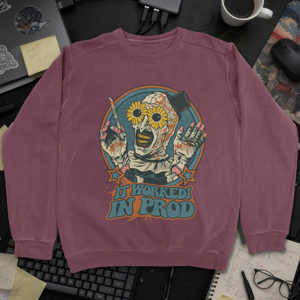 It Worked In Prod Sweatshirt - Maroon mockup