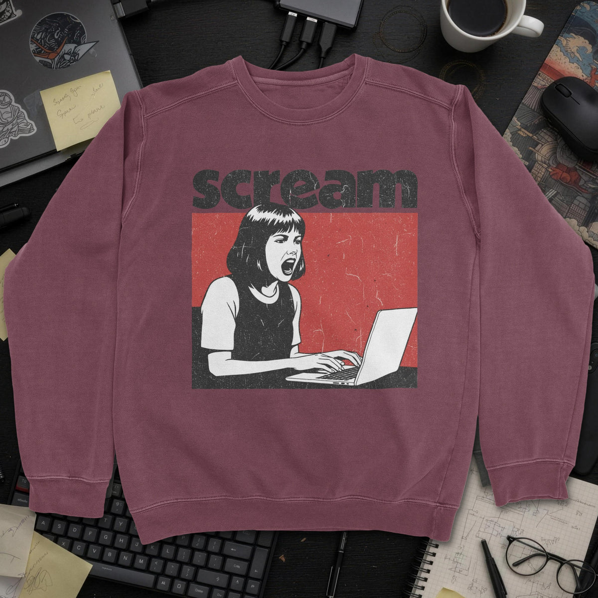 Scream Sweatshirt - Maroon mockup