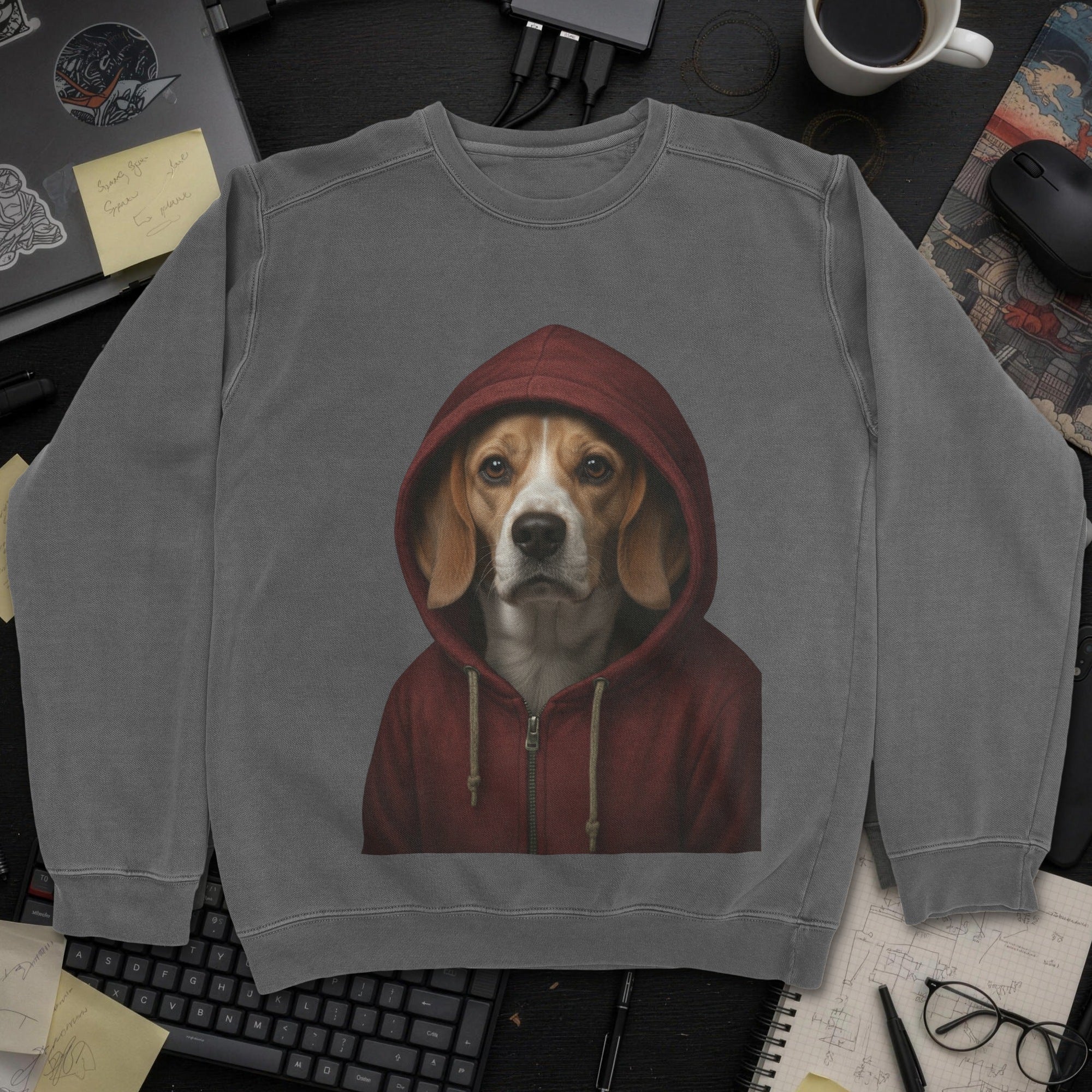 Dog In Hoodie Sweatshirt - Dark Heather mockup