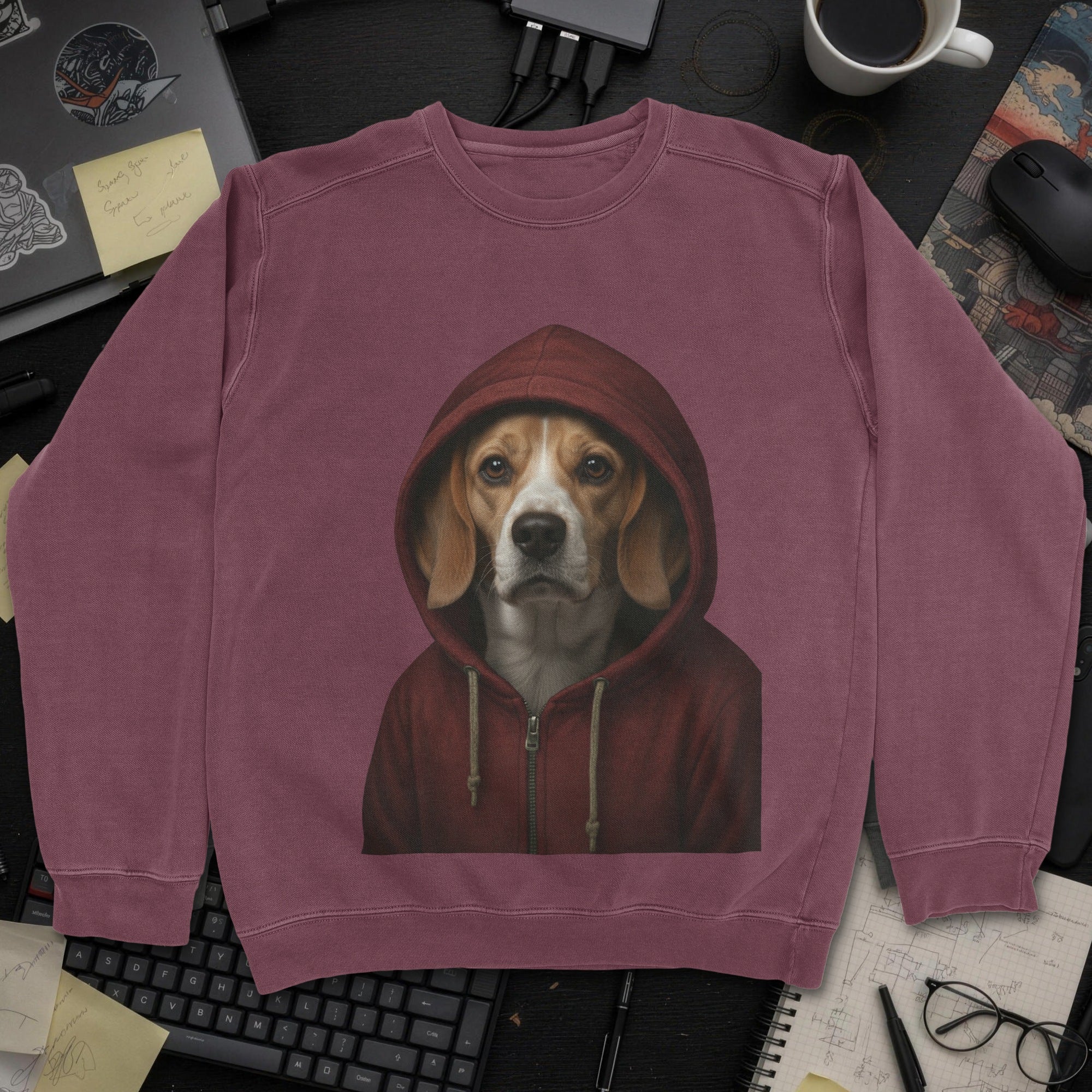 Dog In Hoodie Sweatshirt - Maroon mockup