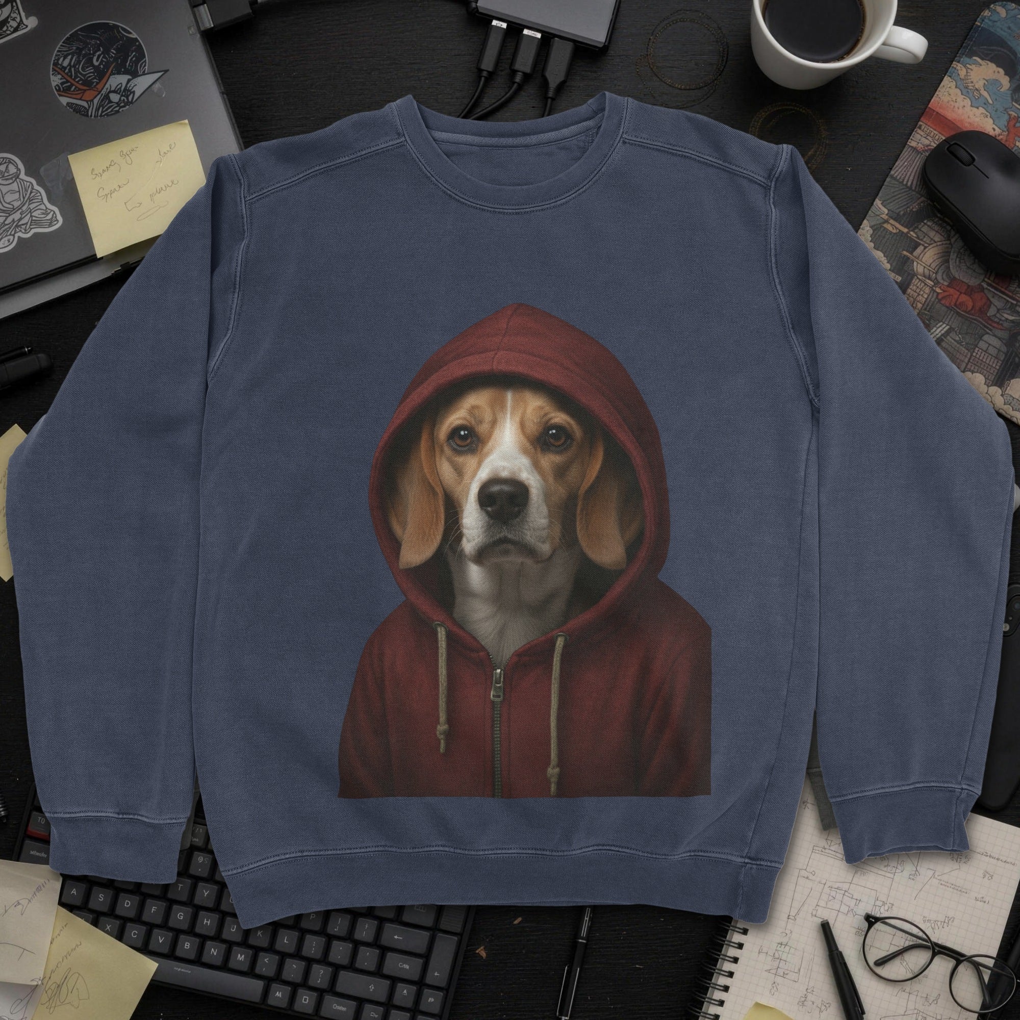 Dog In Hoodie Sweatshirt - Navy mockup
