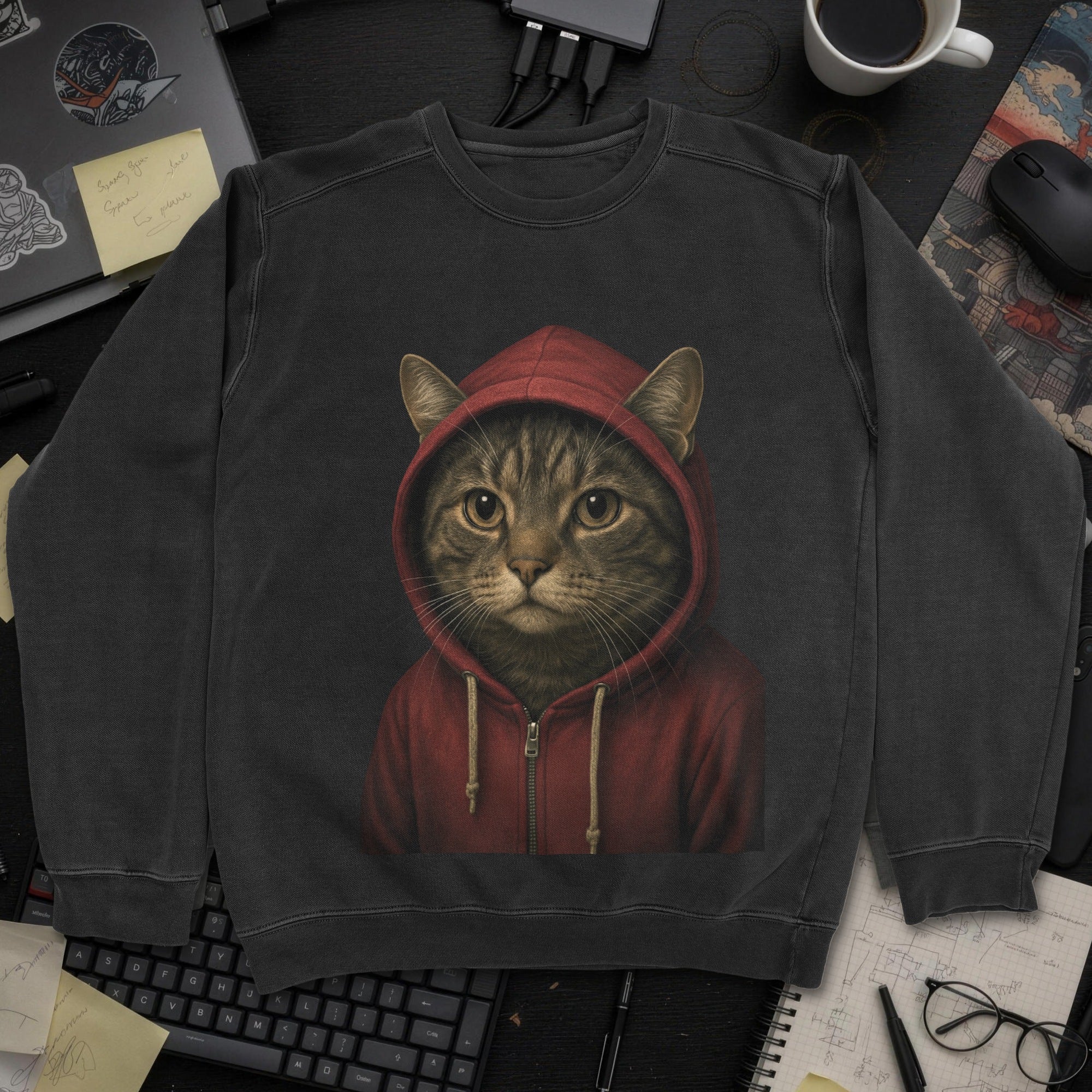 Cat In Hoodie Sweatshirt - Black mockup